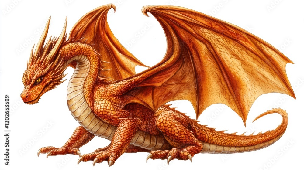 Fototapeta premium Mythical dragon portrait: artistic depiction of dragon, powerful presence, distinct features, combining elements from different folklore traditions to represent this legendary creature.