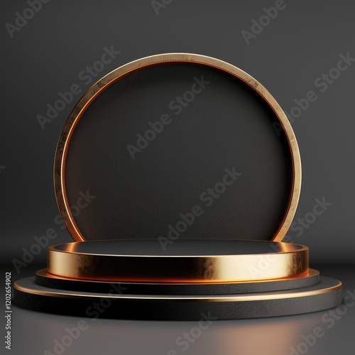 Elegant black and gold tiered display stand, ideal for product showcasing or awards ceremony.