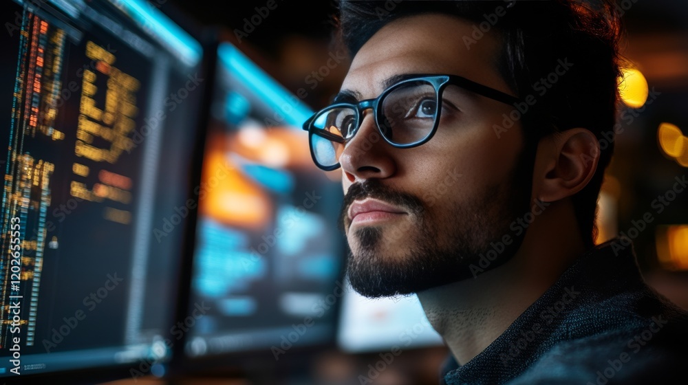 Focused Cybersecurity Analyst Reviewing Data and Privacy Protocols Focused Cybersecurity Analyst Reviewing Data and Privacy Protocols