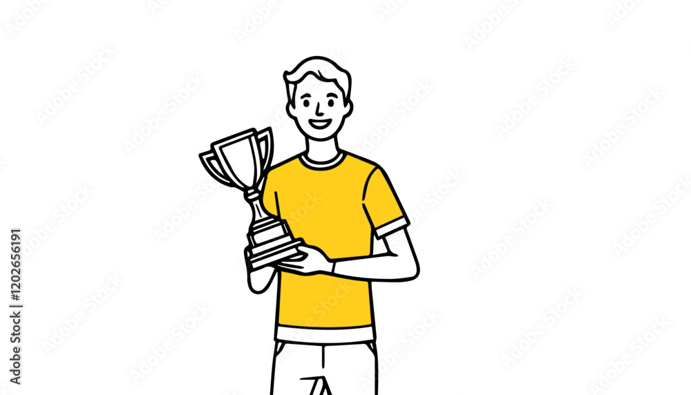 Man holding a trophy cup. Vector illustration in doodle style. Man holding a trophy cup. Vector illustration in doodle style.