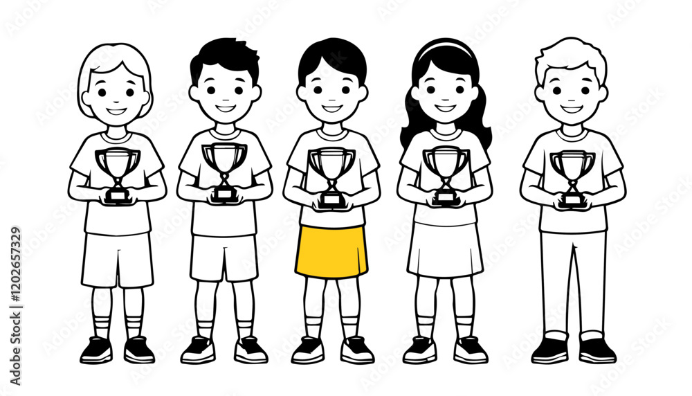 cute little students boys and girls with trophy cartoon vector illustration graphic design cute little students boys and girls with trophy cartoon vector illustration graphic design