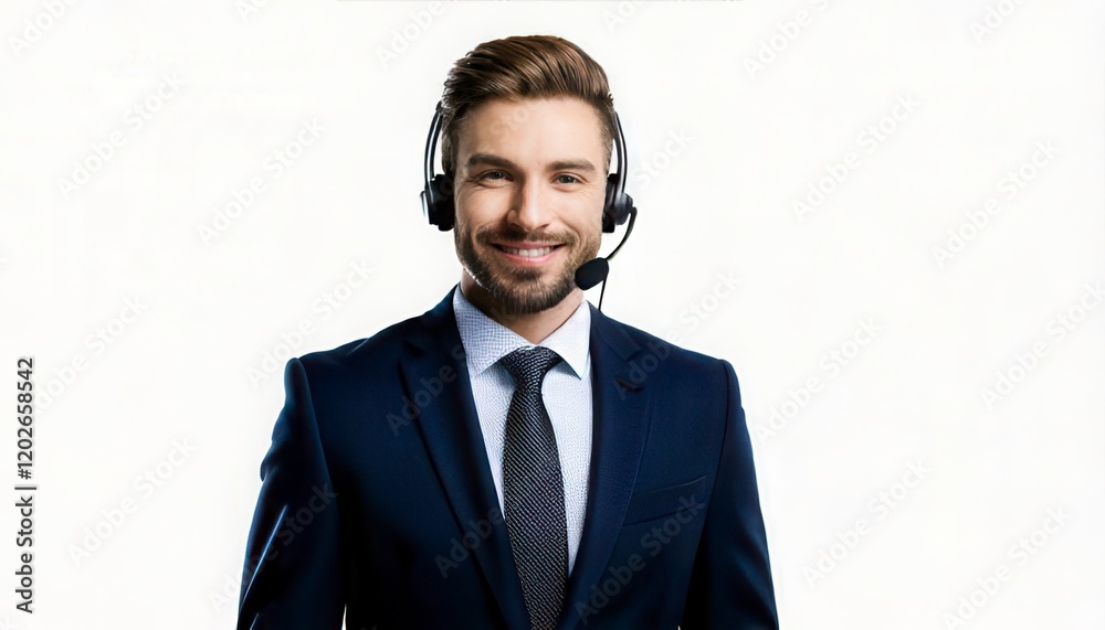 Business man with headset. Call Center Operator. Over white background. Generated imageGenerated image Business man with headset. Call Center Operator. Over white background. Generated imageGenerated image