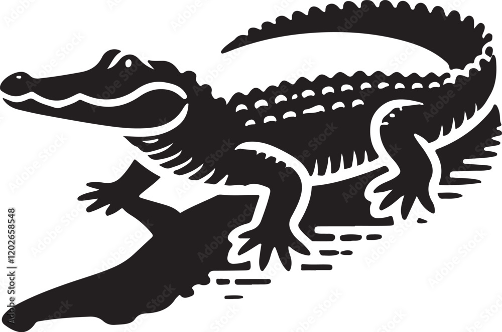 Naklejka premium Alligator icon silhouette vector with white background