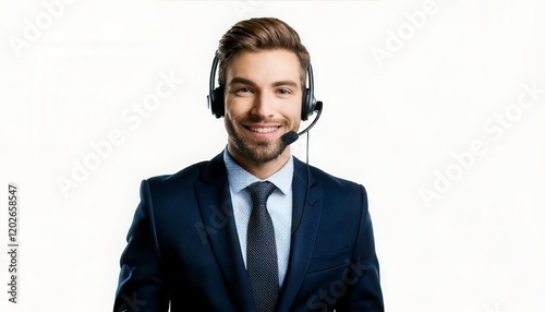 Business man with headset. Call Center Operator. Over white background. Generated imageGenerated image photo