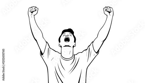 vector illustration of a young man with arms raised in the air.