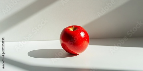 Red apple on white surface with shadows photo