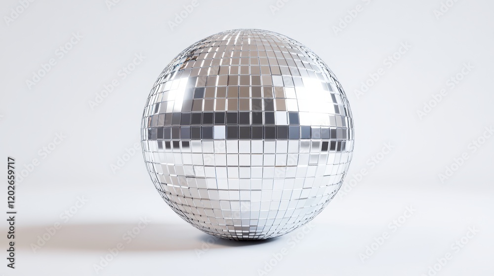 Fototapeta premium A shiny disco ball reflecting light, perfect for parties and events, set against a simple white background.