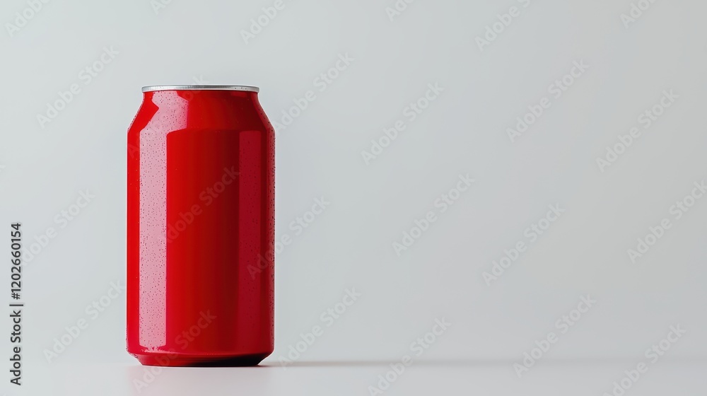 A sleek, red soda can stands alone against a light background, showcasing its modern design and vibrant color as mock-up. A sleek, red soda can stands alone against a light background, showcasing its modern design and vibrant color as mock-up.