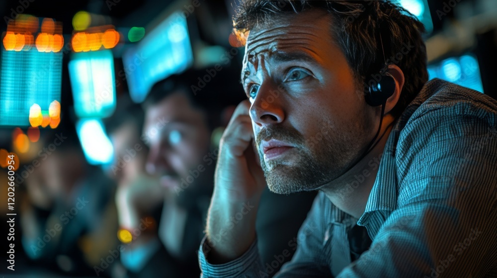 Traders in Distress on a Busy Trading Floor During High-Stakes Moments