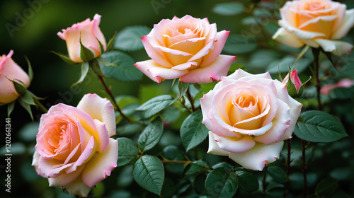 Blurred Background with Roses and Green Floral Accents