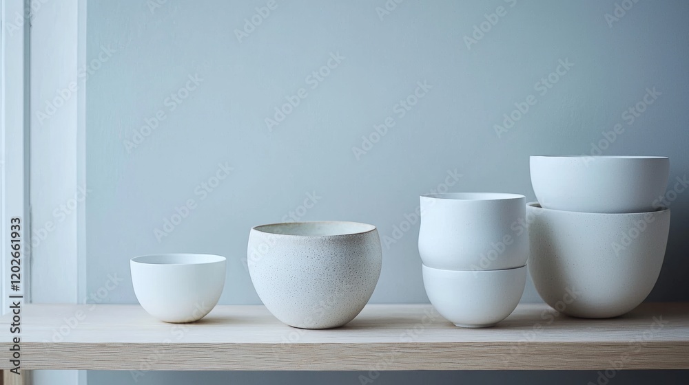 Minimalist ceramic tableware in a serene white setting Minimalist ceramic tableware in a serene white setting