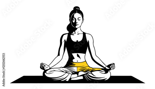 Yoga pose, woman sitting in lotus position, vector illustration