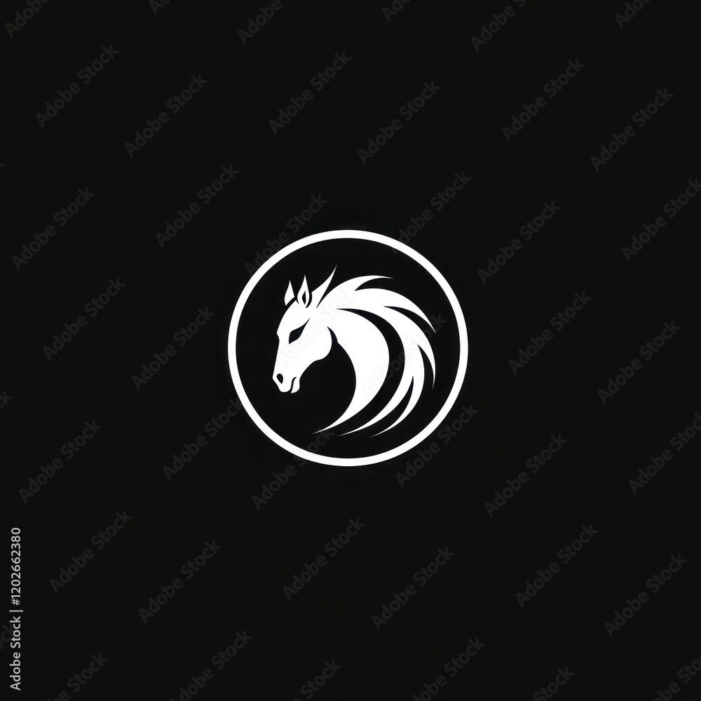 White horse head inside circle icon, centered in black background, for logo use White horse head inside circle icon, centered in black background, for logo use