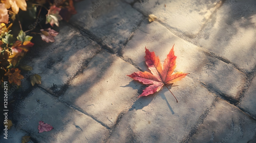 Autumn Maple Leaf On Stone Pavement Autumn Maple Leaf On Stone Pavement