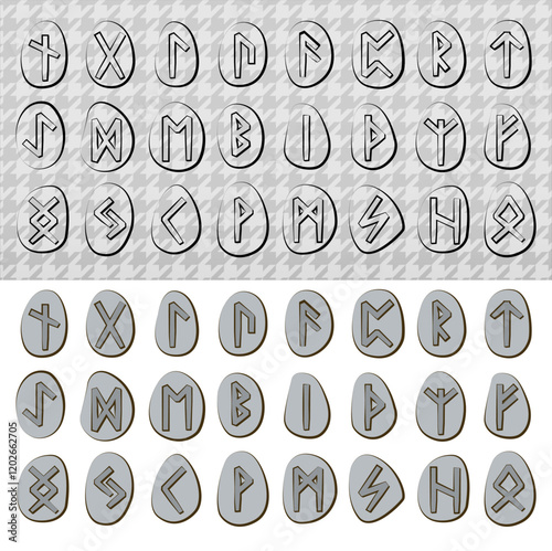 Runes set. Rune alphabet, futhark. Writing ancient Germans and Scandinavians. Mystical symbols. Esoteric, occult, magic. Fortune telling, predicting the future. Isolated. Vector illustration