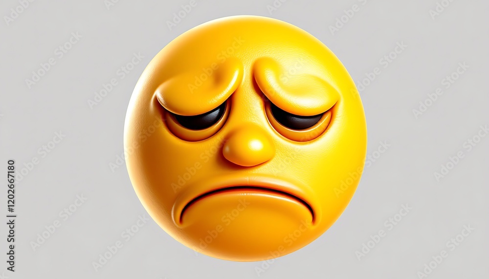Fototapeta premium Sad 3D Emoticon: A Dejected Yellow Sphere with Downcast Eyes