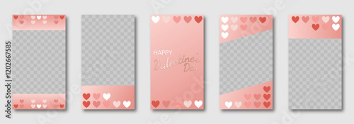 Valentine's Day social media templates design, set of background for banner, flyer, card on the pink backdrop with hearts en rosate tones. vector illustration for poster, frame, stories, story post