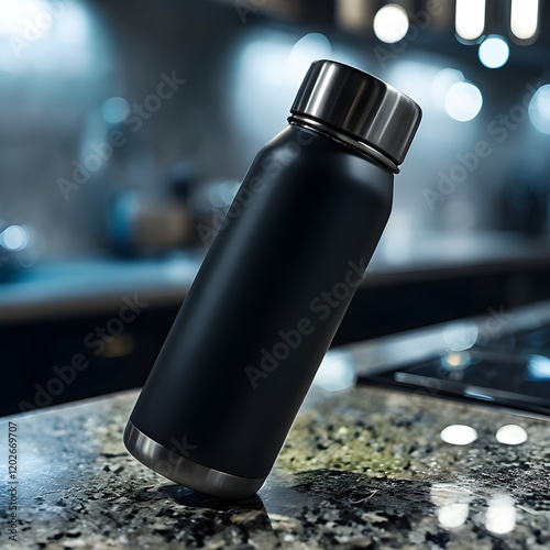 close up of black bottle mockup