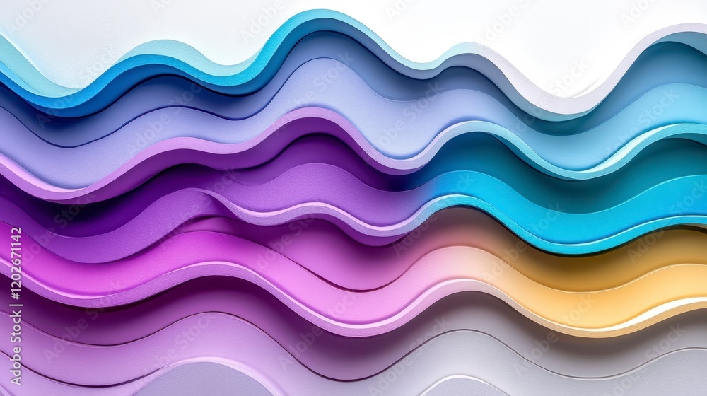 Fototapeta premium Abstract Colorful Wave Pattern Pastel Hues Layered 3D Wavy Background Design