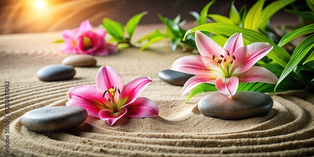 Zen Garden Sand, Lily, Spa Stones - Vibrant Landscape Zen Garden Sand, Lily, Spa Stones - Vibrant Landscape