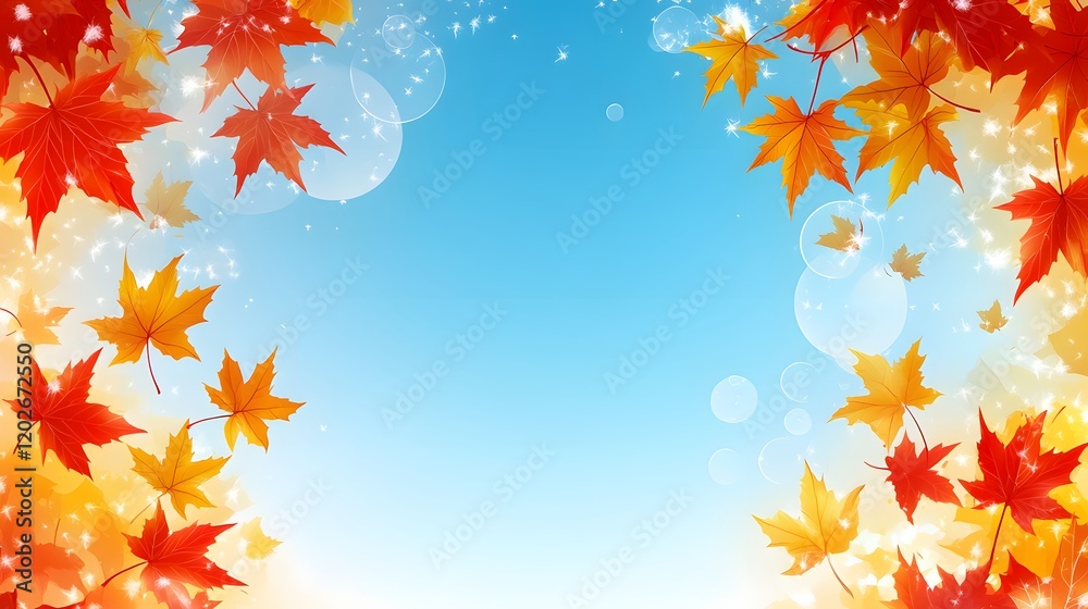 Autumn Leaves Falling Against A Bright Blue Sky Autumn Leaves Falling Against A Bright Blue Sky