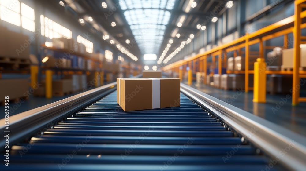 Fototapeta premium Automated Conveyor System for Transporting Packages in Warehouse