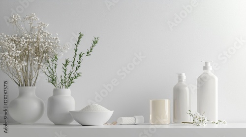 Minimalist white decor with vases and candles
