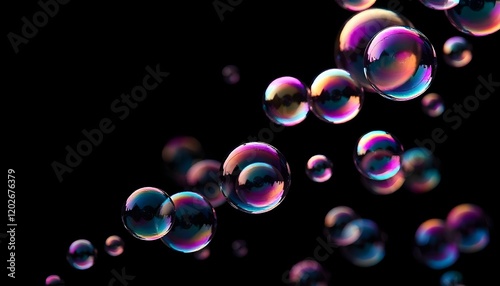 Wallpaper Mural Realistic soap bubbles floating on the black background Torontodigital.ca