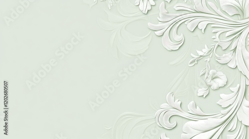 Wallpaper Mural Elegant white floral design on pale green background. Torontodigital.ca