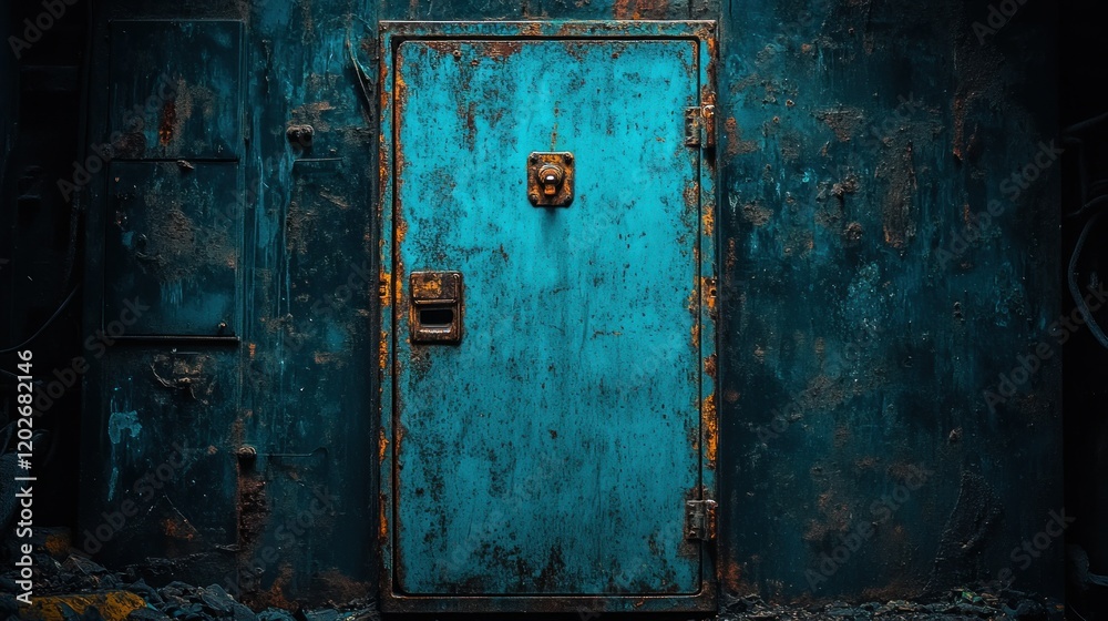 Rusty blue door, urban decay, dark alley, mystery Rusty blue door, urban decay, dark alley, mystery