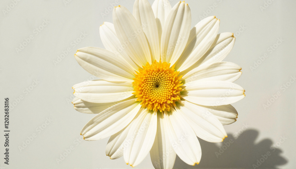 Naklejka premium Vibrant white flower with yellow center against plain backdrop, pollen symbolism