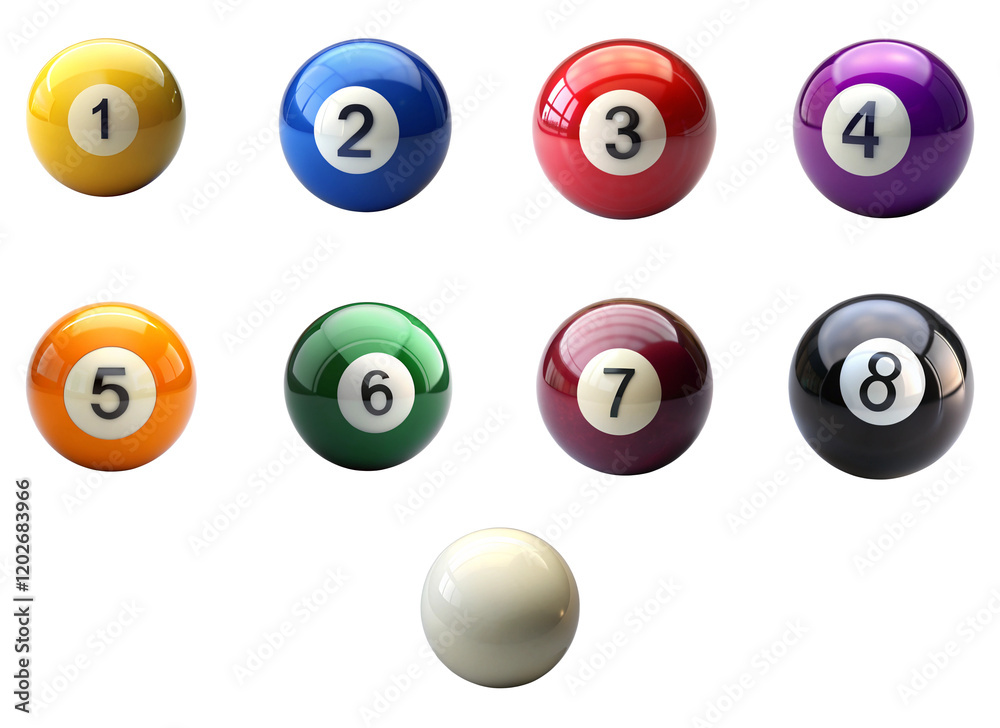 A set of billiard ball featuring the all number prominently displayed A set of billiard ball featuring the all number prominently displayed