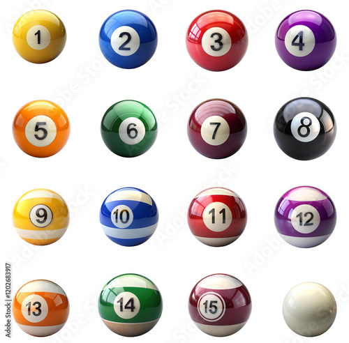 A set of billiard ball featuring the all number prominently displayed