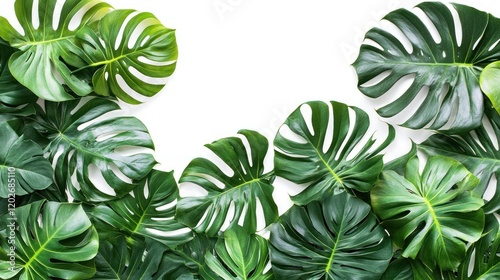 Tropical Monstera Leaves on White Background photo