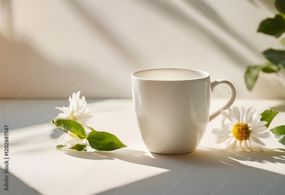 Blank white mug close up on nature background. Blank white mug close up on nature background.