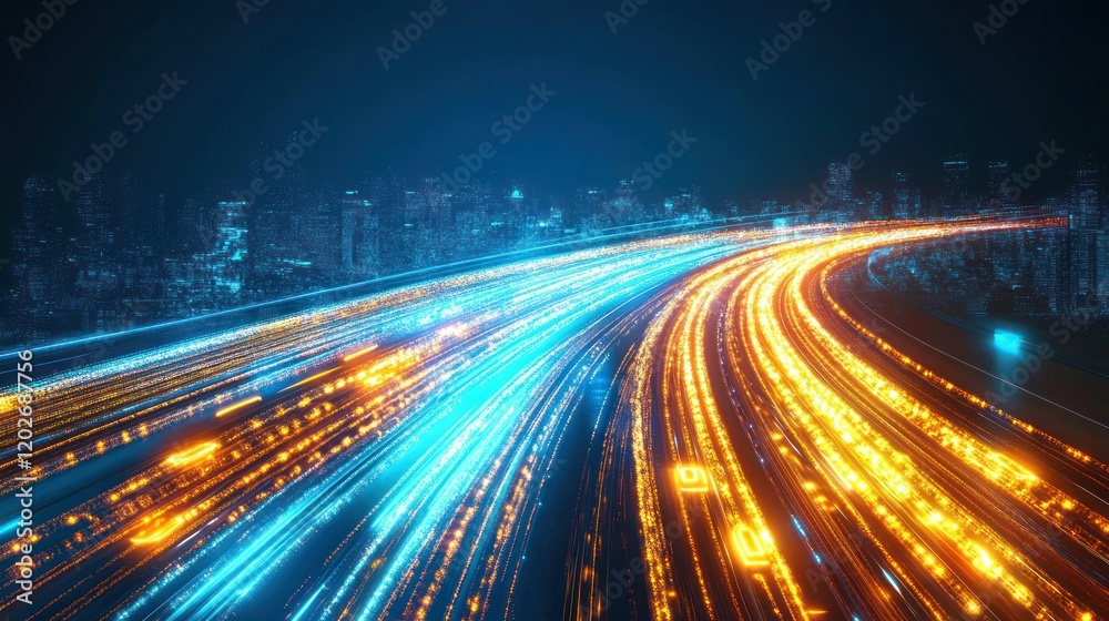 Futuristic highway with glowing light trails. Futuristic highway with glowing light trails.