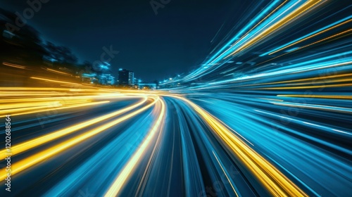 City night, highway, speed, light trails.