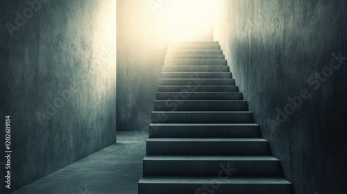 Illuminated Concrete Staircase: A Journey Towards Light
