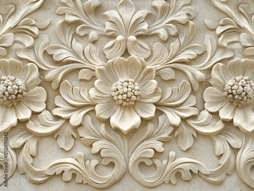 Intricate floral stone carving detail
