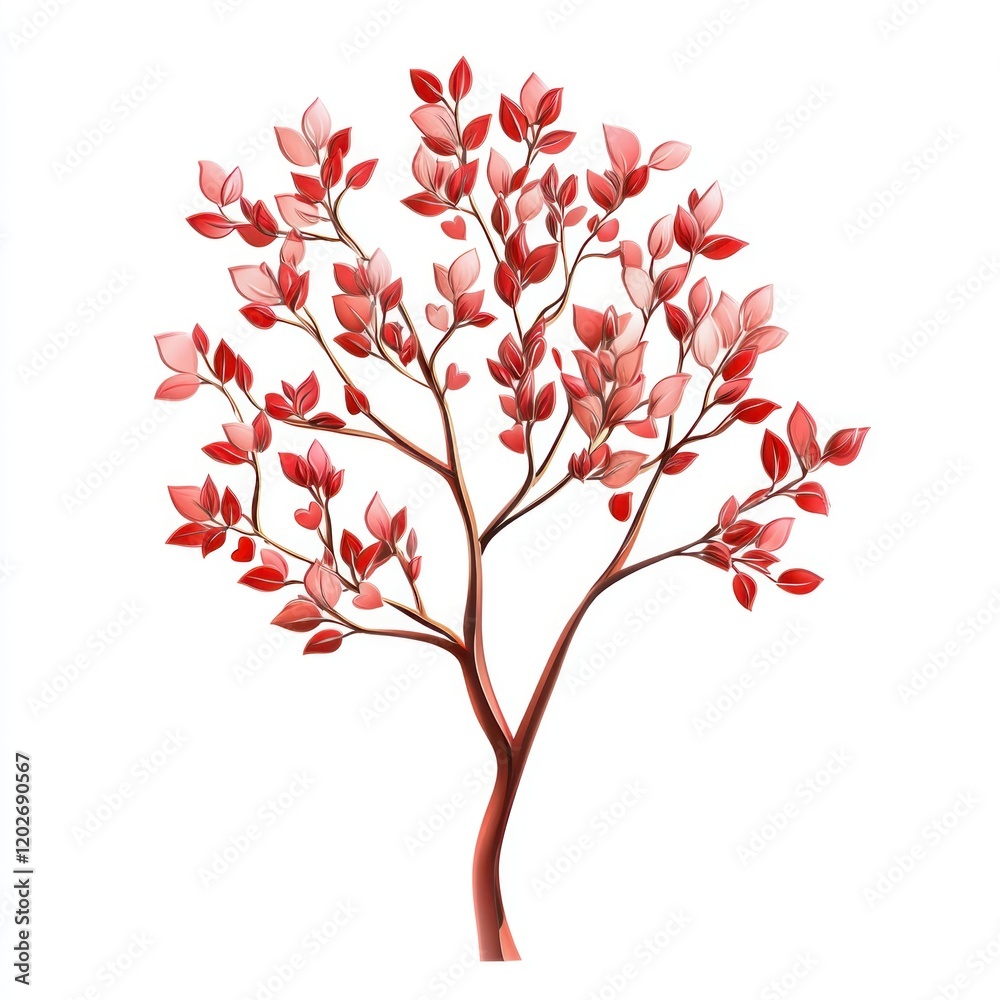 Obraz premium Small red-leafed tree on white background.