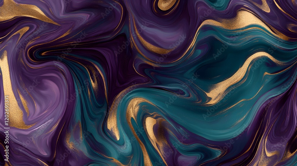 Obraz premium Abstract Swirling Purple Teal Gold Marble Art