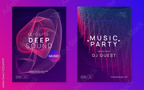 Party Set. Trance Invite. Violet Dj Poster. Green Fest Design. Night Club Banner. Nightclub Audio Illustration. Sound Concert Element. Blue Party Set