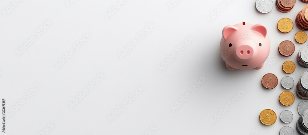 Pink Piggy Bank and Stacked Coins: A Savings Concept Pink Piggy Bank and Stacked Coins: A Savings Concept