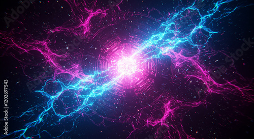 Abstract Energy Collision Pink and Blue Plasma Burst Digital Art Sci Fi Background