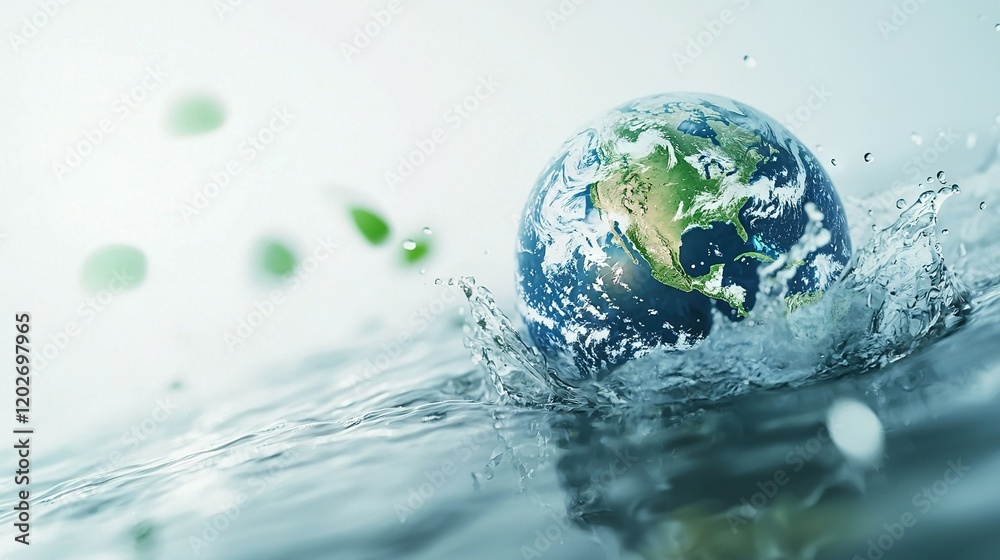 A photo of a water surface with Earth at its center and green foliage surrounding it A photo of a water surface with Earth at its center and green foliage surrounding it