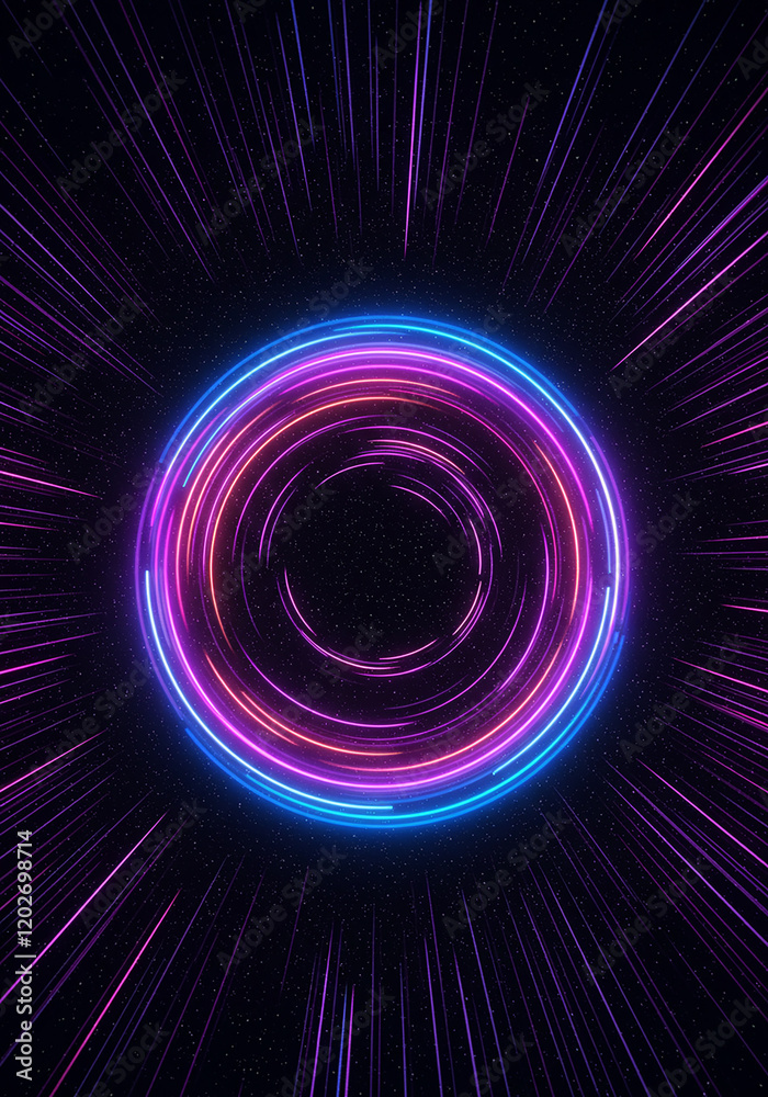 Abstract Neon Circle Glowing Light Rays Space Background Design