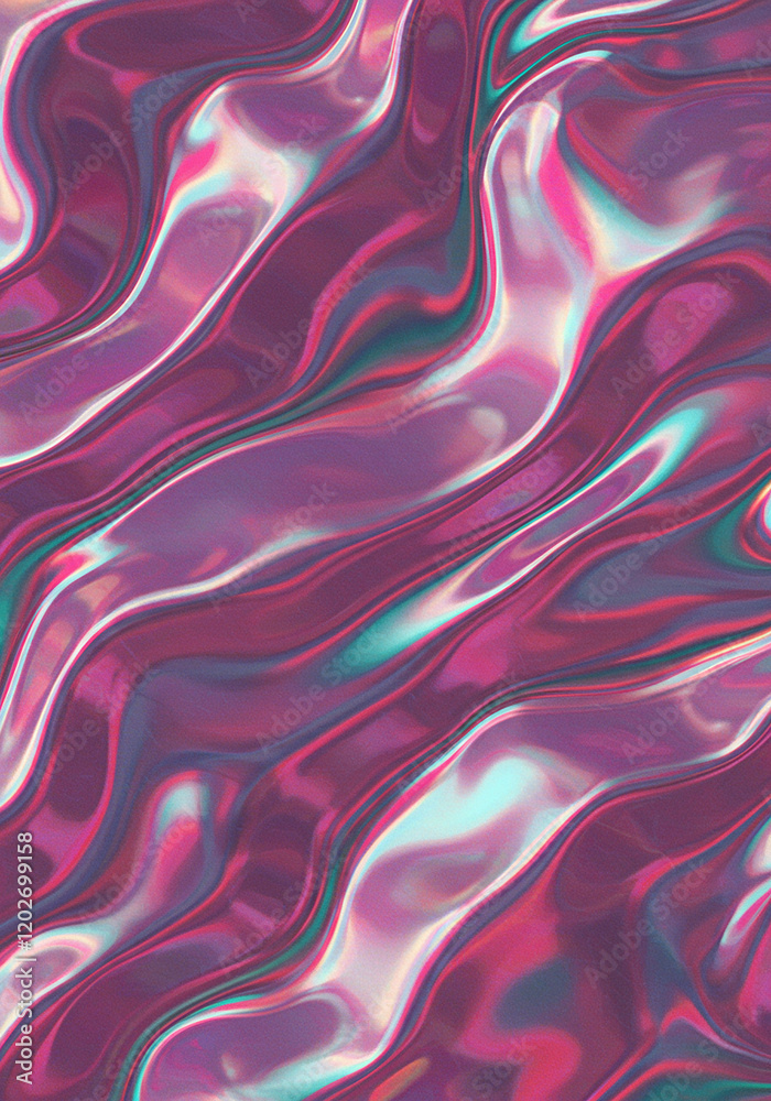 Fototapeta premium Abstract iridescent holographic pink and teal liquid texture background