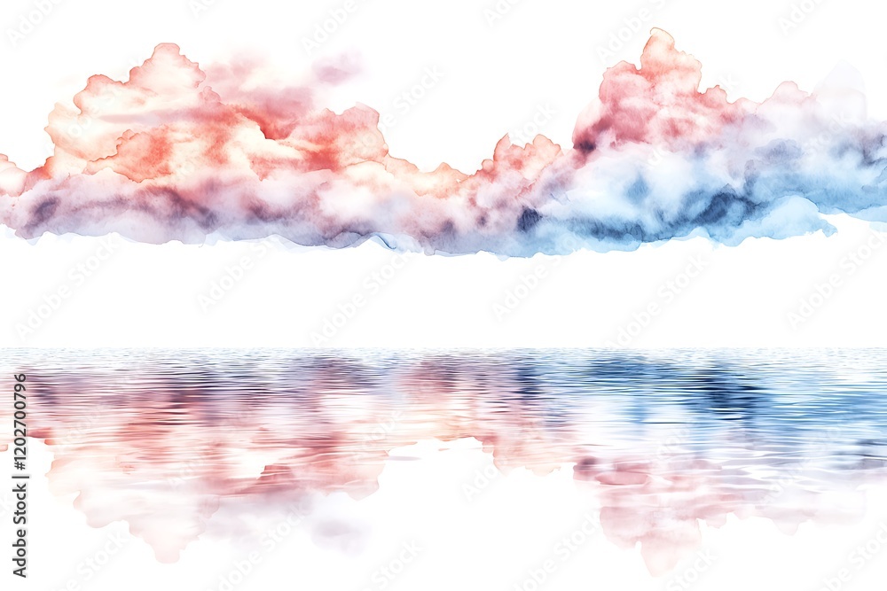 Obraz premium Valentine's day love watercolor style landscape tranquil reflection of clouds