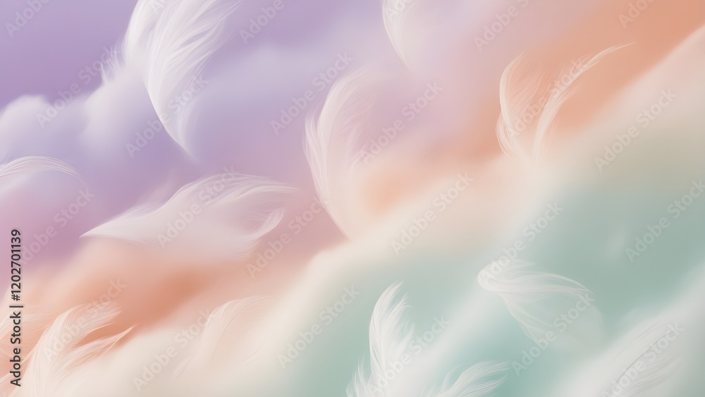 Fototapeta premium AI GENERATE, Ethereal gradient with glowing pastels, blending light lilac, soft peach, and pale mint, resembling clouds