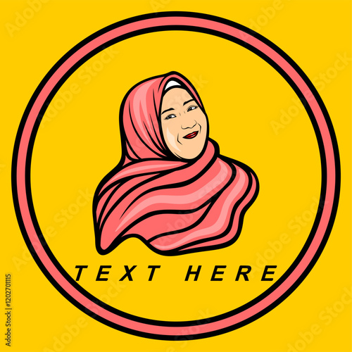 front-facing pink hijab-wearing woman logo vector illustration